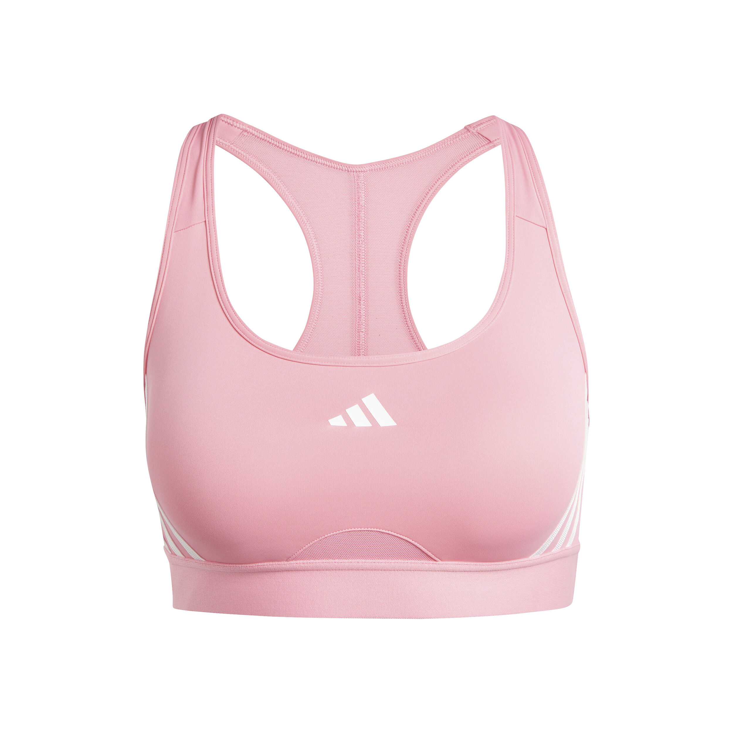 Power Racer Medium 3-Stripes Sport-BH Damen - Rosa, Weiß