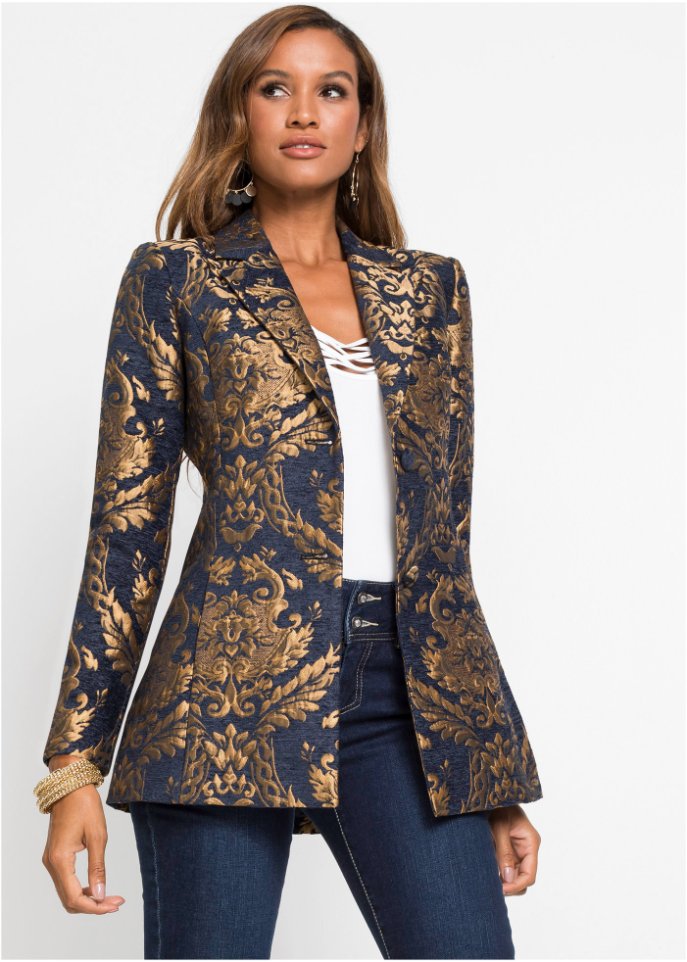 Kurz-Mantel, Gold-Jacquard