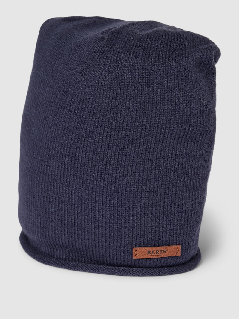 Beanie mit Label-Detail Modell 'JAMES' in marineblau