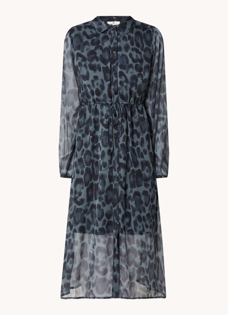Fifth House Dilara puoliläpinäkyvä midi-paitamekko, jossa leopardikuvio ja solmittava vyö