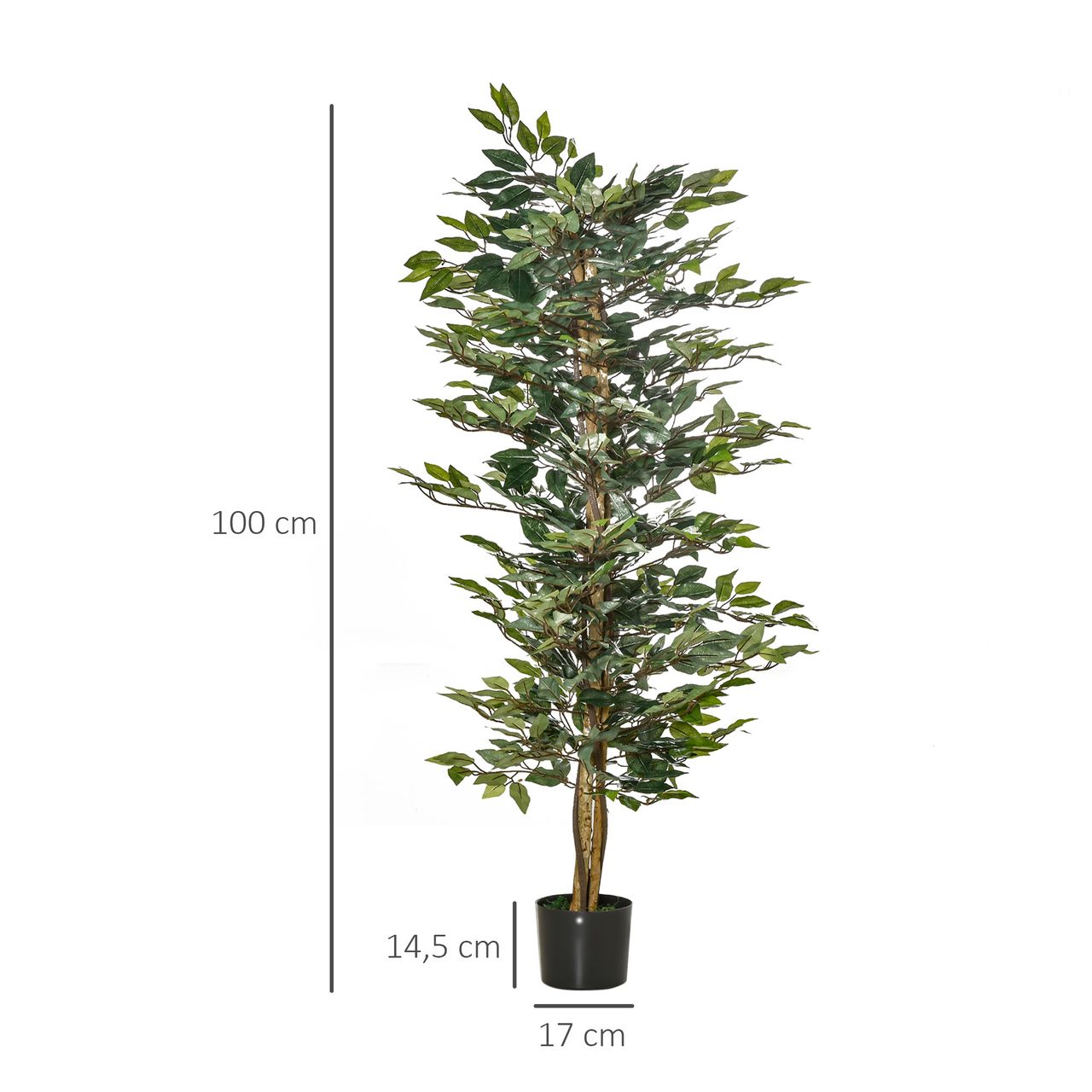 HOMCOM künstliche Pflanzen 150 cm künstlicher Ficus-baum Kunstpflanze Zimmerpflanze Dekopflanze Büropflanze Kunststofftopf für drinnen und draußen