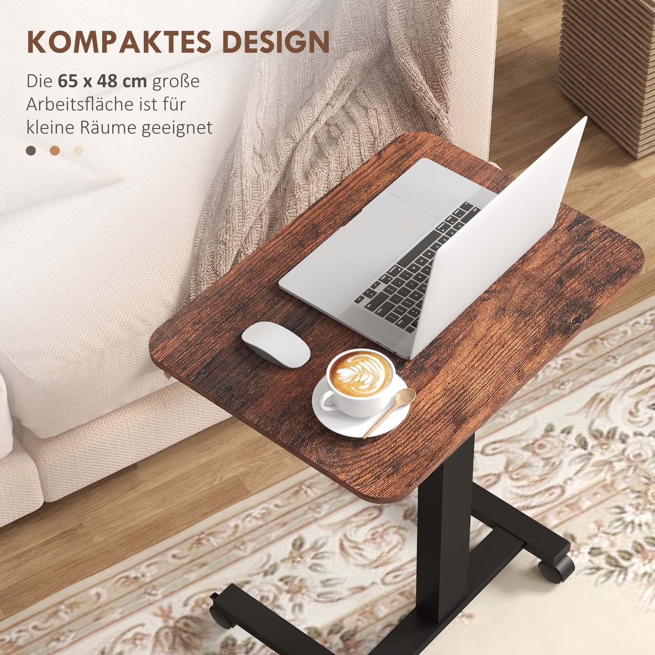 Vinsetto Computertisch Höhenverstellbar, Steh-Sitz Laptoptisch mit Rollen