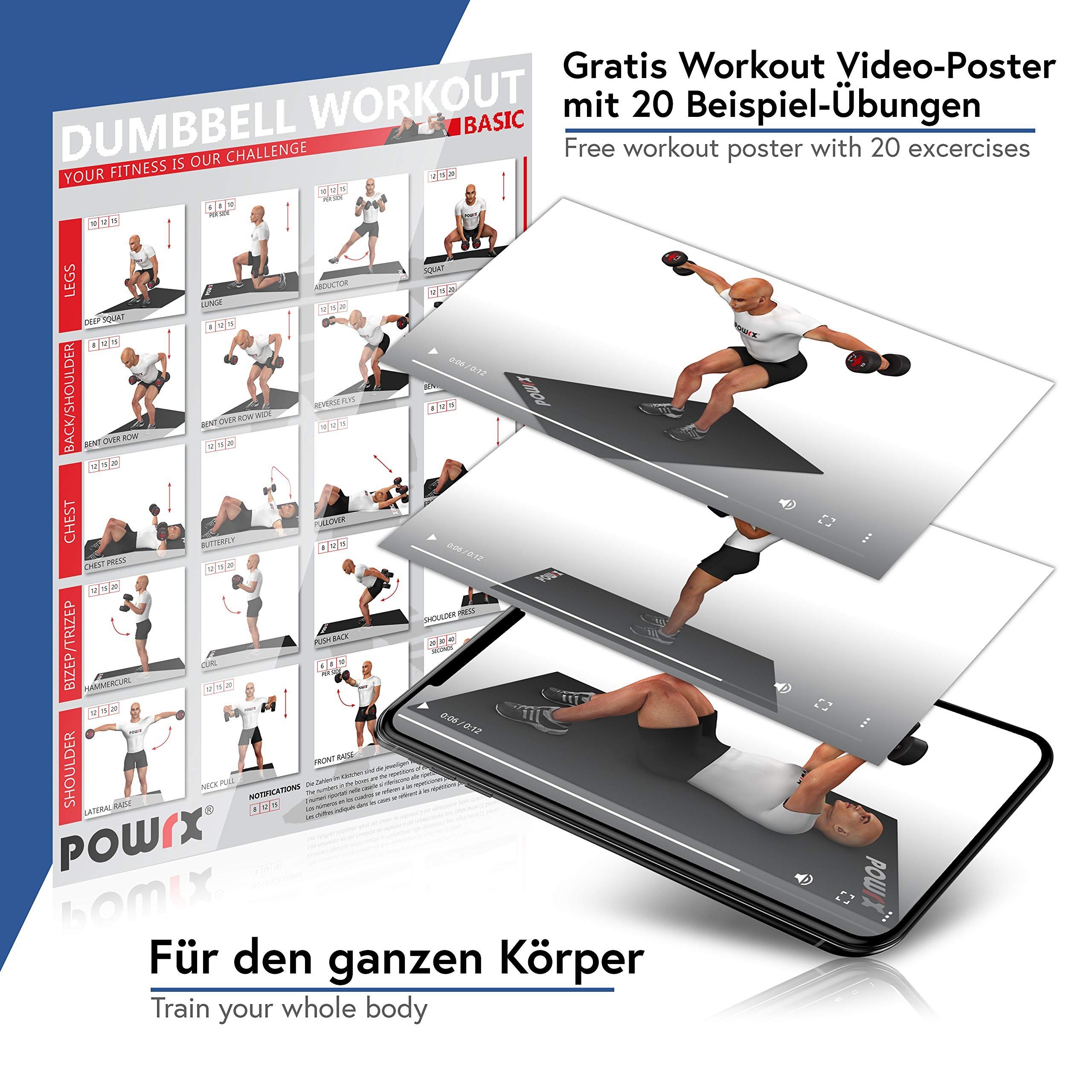 POWRX Kurzhantel 2x 0,5kg Sechskant Neopren Hanteln (Paar) inkl. Workout 0,5-10kg, Rosa (2 X 0.5 Kg)