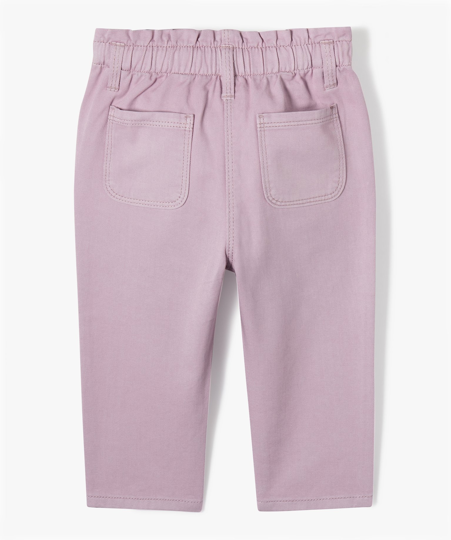 Pantalon bébé fille en toile de coton avec ceinture froncée violet clair | GEMO