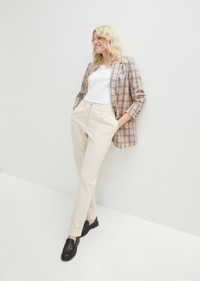 Stretch-Chino mit Bequembund und gekrempeltem Saum