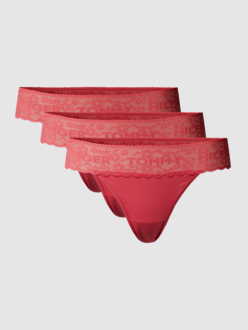 String aus elastischer Baumwolle mit Bund aus Spitze in rosé