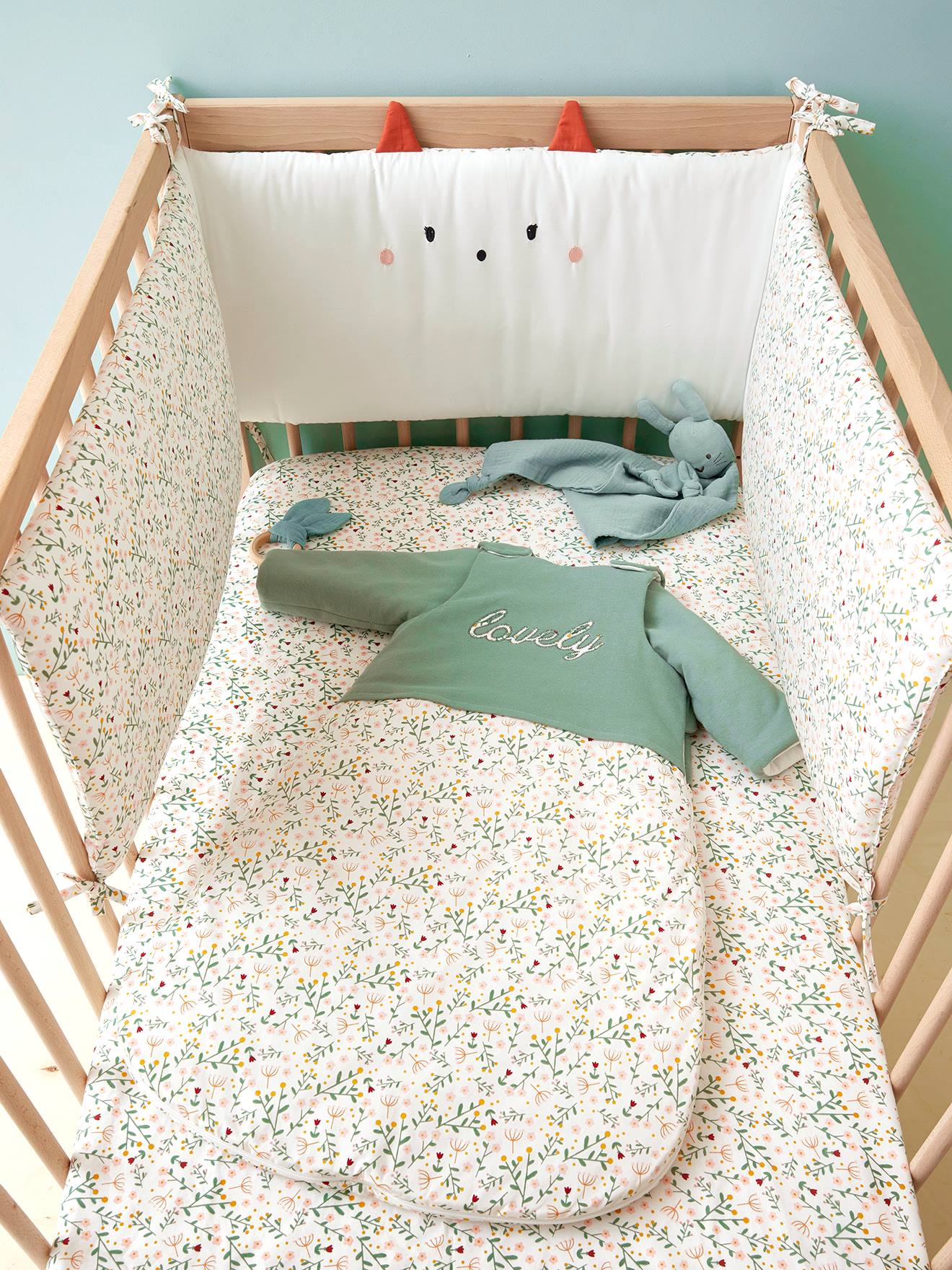 Vertbaudet Baby Winterschlafsack BLUMENZAUBER, Ärmel abnehmbar Oeko Tex - grün