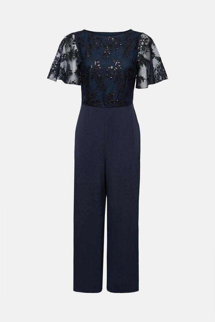 Jersey-Jumpsuit mit Blumenstickerei am Oberteil