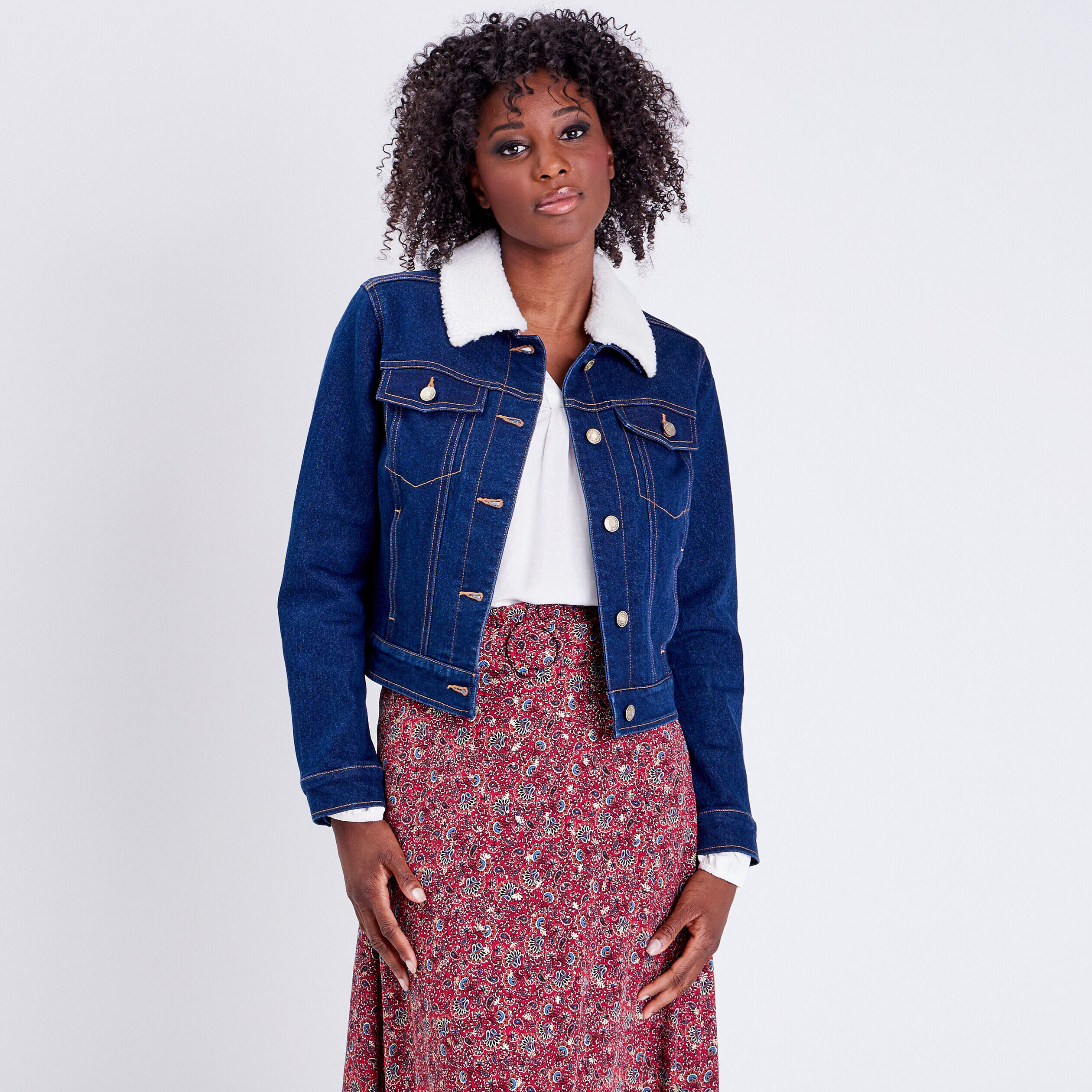 Veste droite boutonnée en jean denim brut femme | Cache Cache
