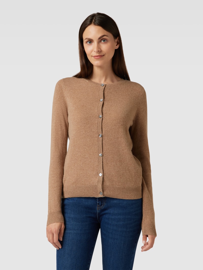 Strickjacke aus Kaschmir mit Knopfleiste in camel meliert
