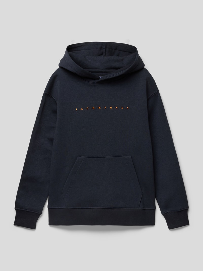 Hoodie mit Label-Print in marineblau