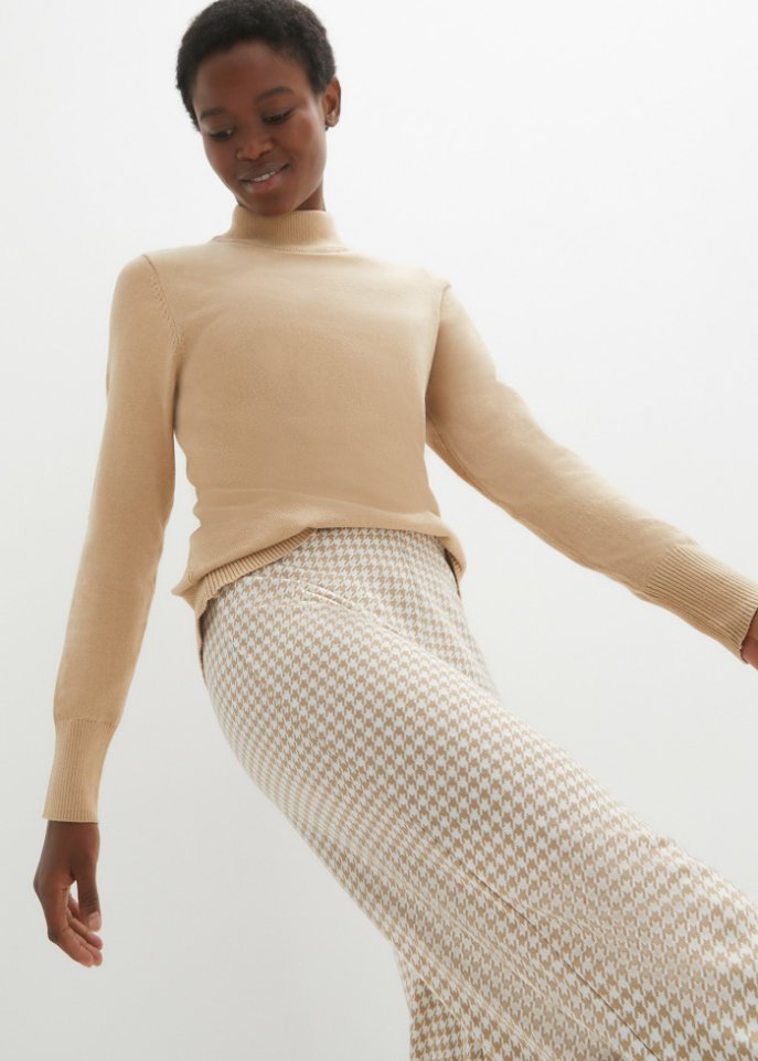 Stretch-Hose mit Hahnentrittmuster, Wide leg