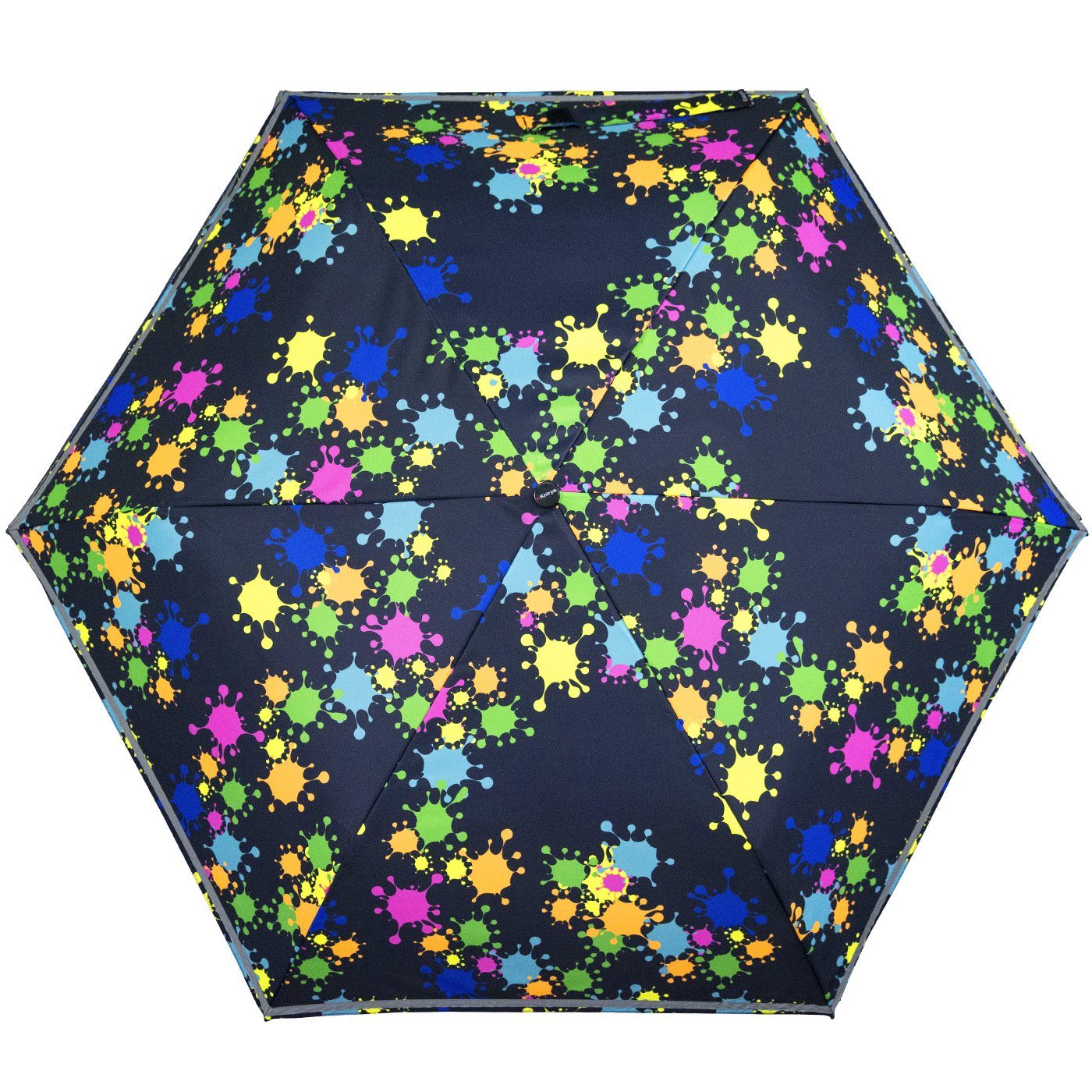 Knirps® Taschenregenschirm Kinderschirm 4Kids reflective mit Reflexborte, Sicherheit auf dem Schulweg, bunte Paintdrops