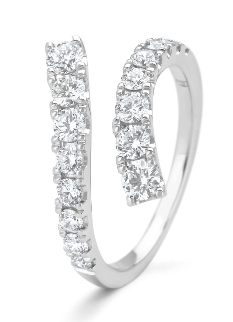 Inel cu vârf de diamant din aur alb, diamant de 0,97 ct, verighetă