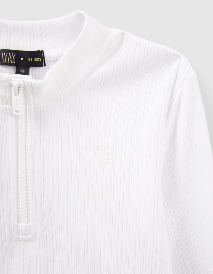 T-shirt blanc cassé côtelé zippé fille