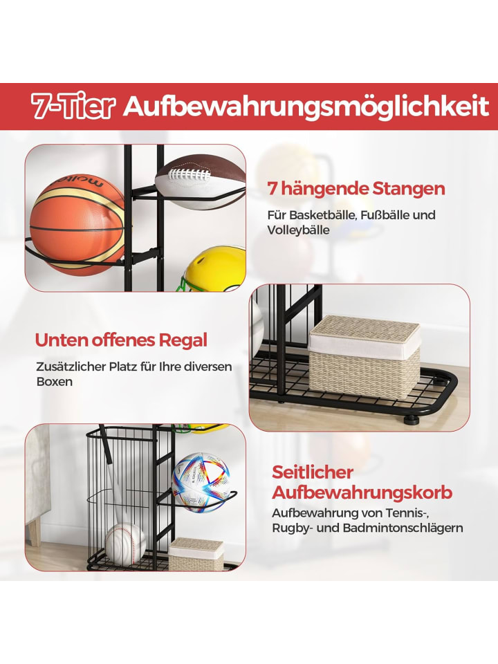 COSTWAY Ball Lagerregal 7-stufig in Schwarz günstig kaufen onesize