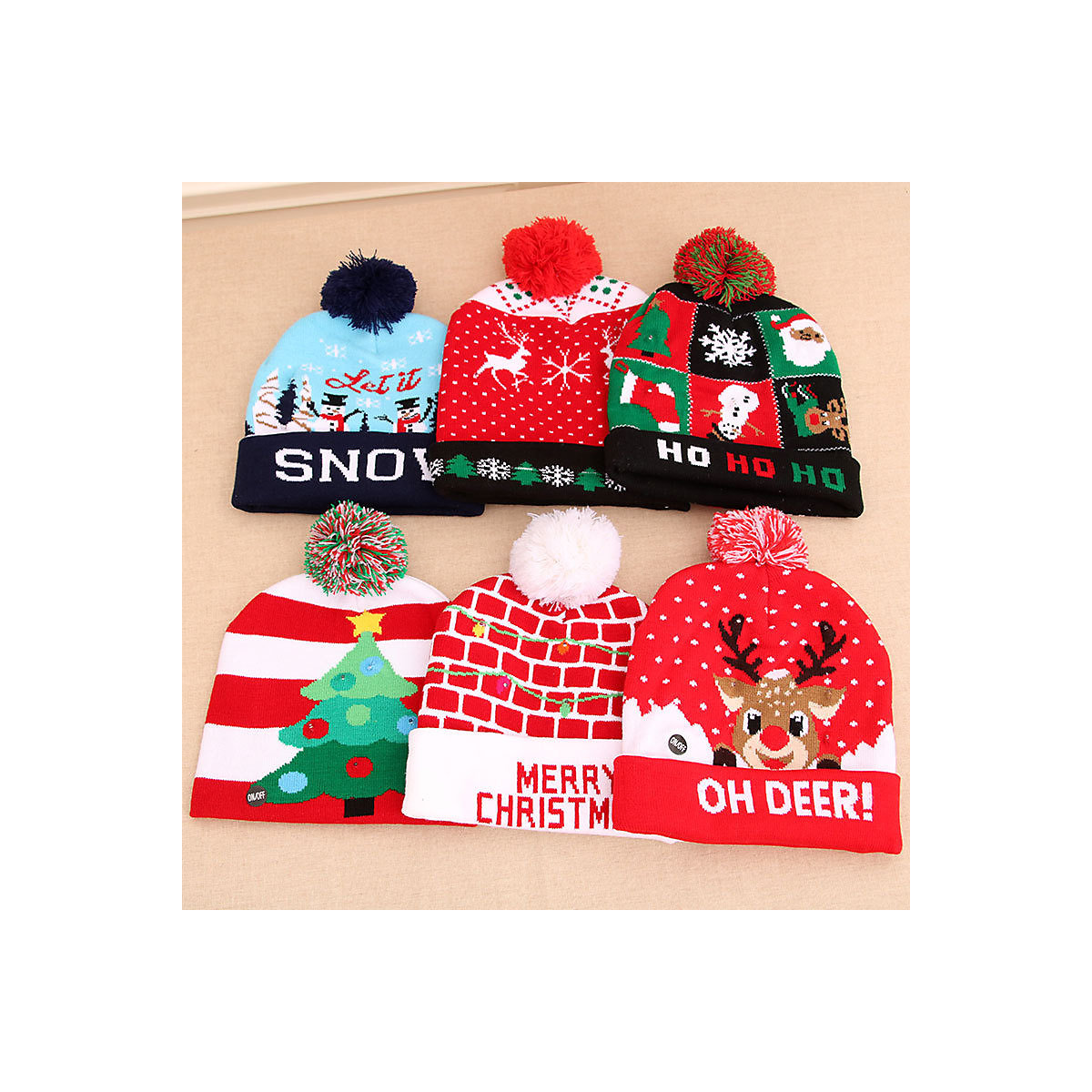 Gestrickte Weihnachtsmütze für Erwachsene und Kinder Bunte leuchtende Strickmütze Weihnachtsmütze