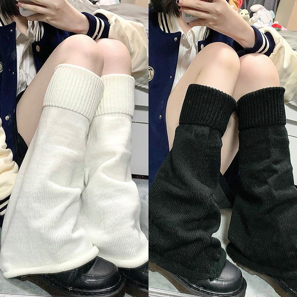 Beinstulpen lange Beinstulpen mit ausgestellter Öffnung (Stiefel-Manschettenwärmer für Damen und Mädchen, Punk-Kniestrümpfe mit ausgestellter Öffnung) gestrickte Winter-Thermo-Beinstulpen