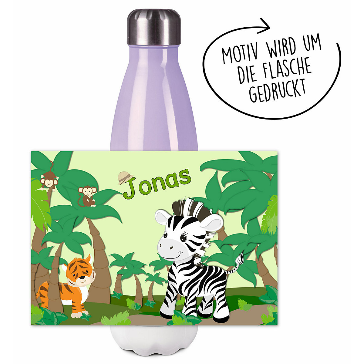 Edelstahl Kinder Thermoflasche / Trinkflasche bunt Safari-Zebra Spülmaschinenfest, Auslaufsicher, Bruchfest, Doppelwandig, Für Heißgetränke geeignet, Mit Deckel, Isoliert