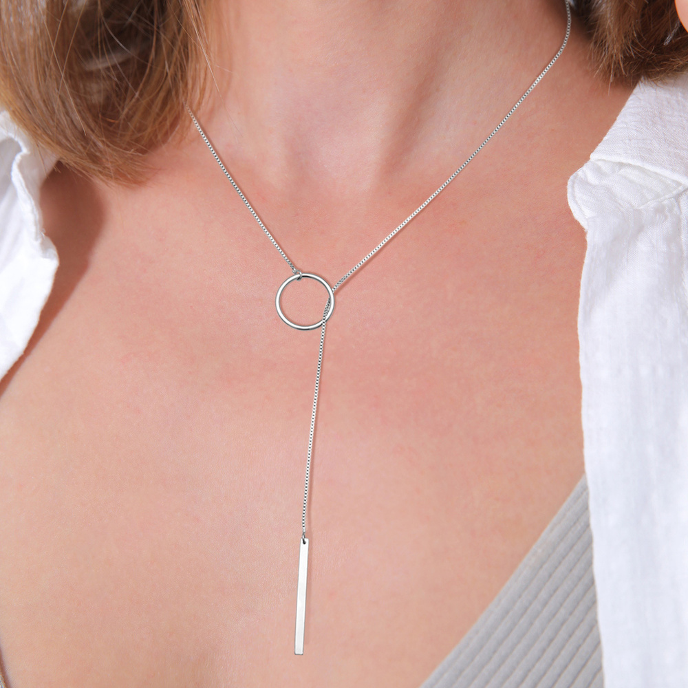 Elli Elli Collier Femmes Chaîne en Y cercle bâton géo en argent sterling 925 collier