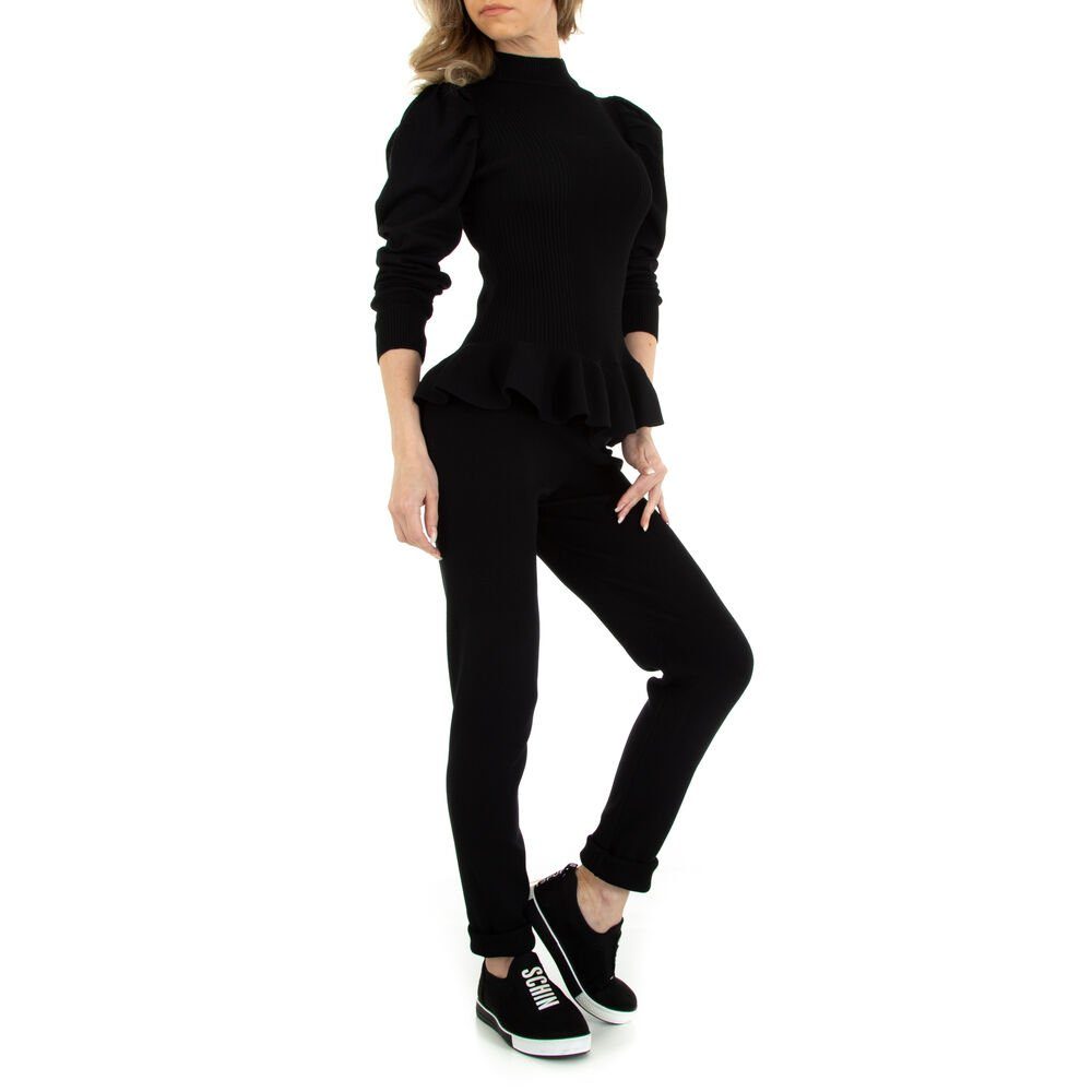 Ital-Design Freizeitanzug Damen Freizeit, Stretch Zweiteiler in Schwarz