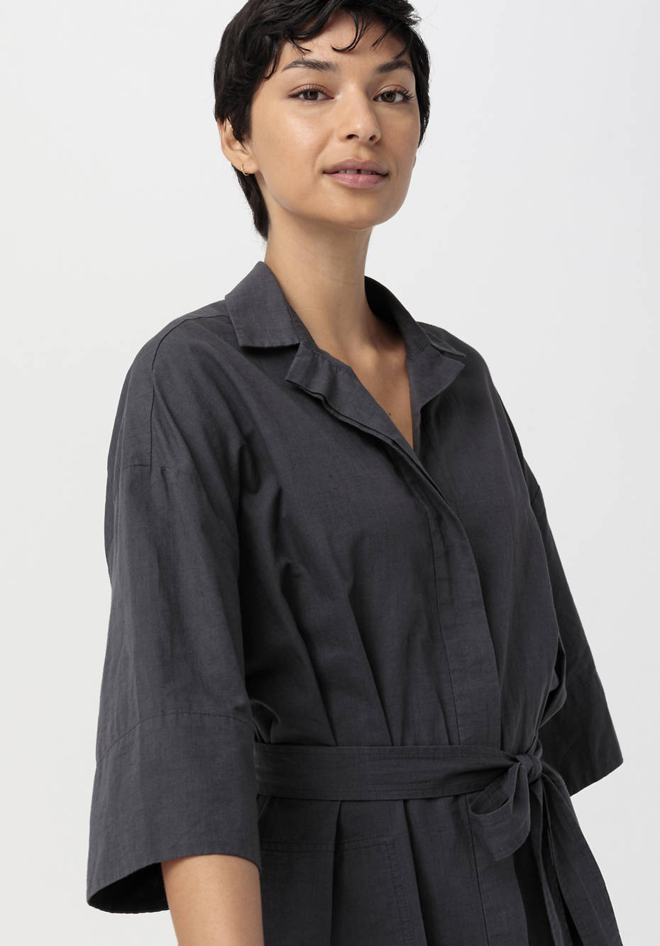 Hemdblusen-Kleid aus Bio-Baumwolle mit Leinen