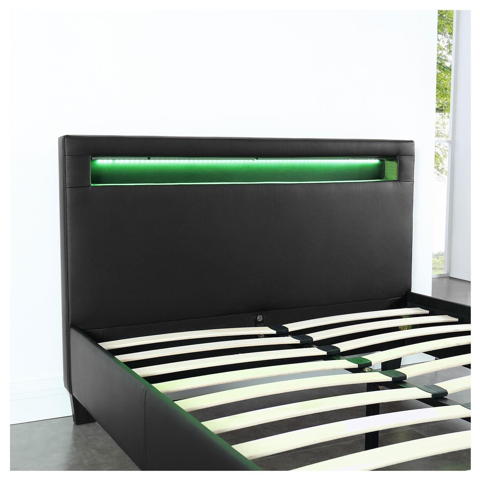 CARO-Möbel Polsterbett MIRASOL, Polsterbett Einzelbett Doppelbett Jugendbett mit LED 120 x 200 cm schw