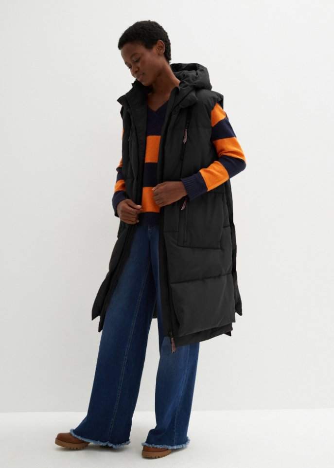 Oversize Puffer-Weste aus recyceltem Polyester mit Kapuze
