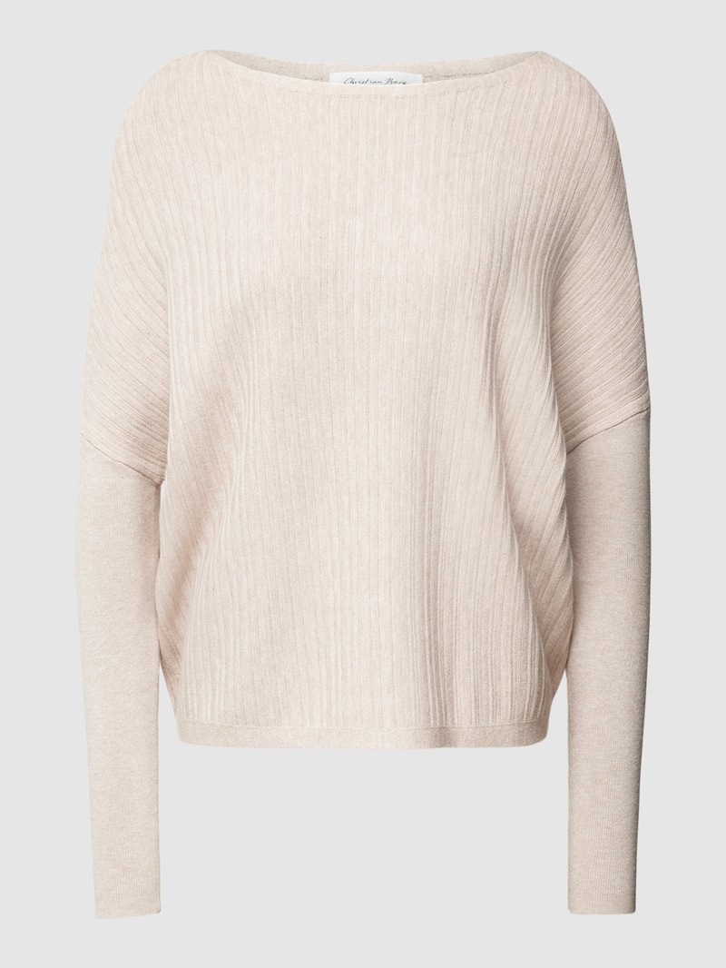 Strickpullover mit U-Boot-Ausschnitt in beige meliert