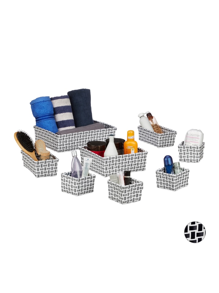 relaxdays 8x Aufbewahrungskorb in Weiss-Grau günstig kaufen onesize