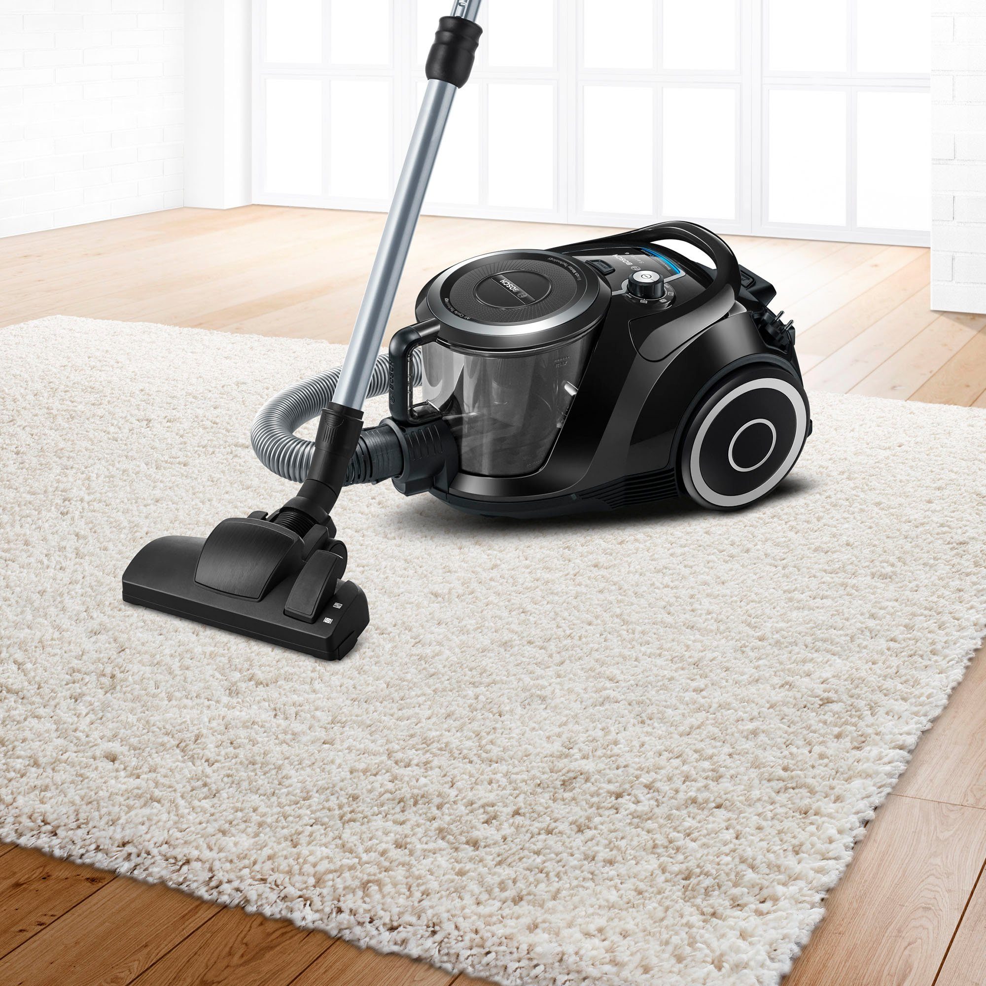 BOSCH Bodenstaubsauger BGC41XSIL, Serie 6, schwarz, 700 W, beutellos, extra leise (68 dB), langes Kabel