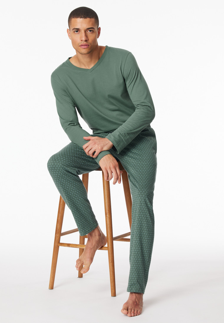 Loungehose lang Organic Cotton grün gemustert - Mix+Relax