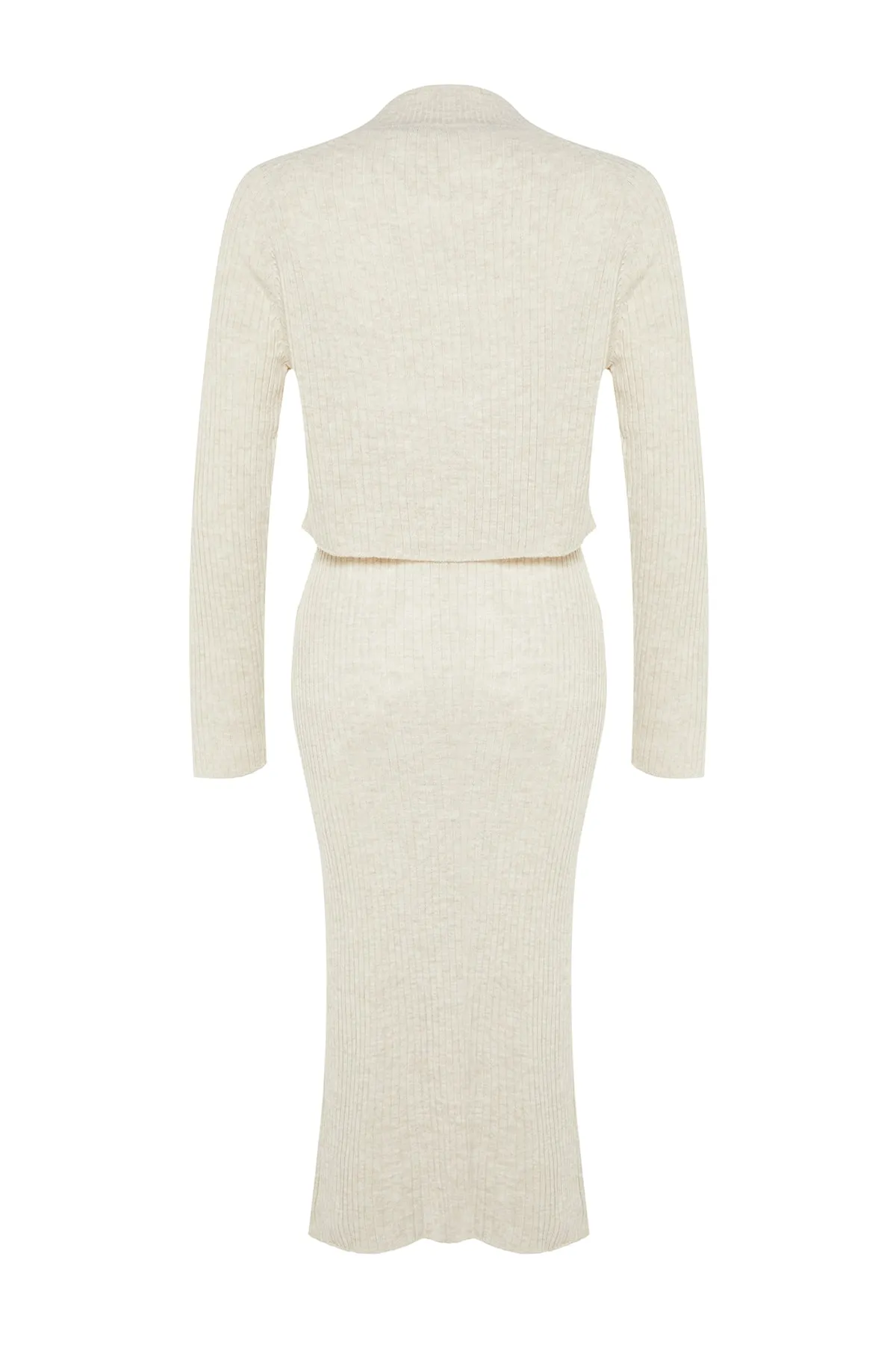 Trendyol Collection  Beiges Crop Basic Strickoberteil und -unterteil im Set TWOAW23AU00170