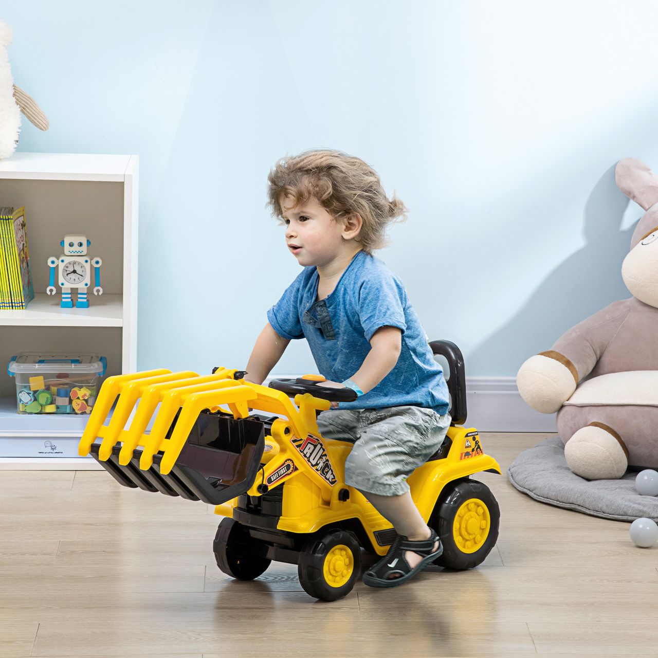 HOMCOM Sitzbagger Aufsitzbagger mit Schaufel, Hupe, für Kinder 3-4 Jahre