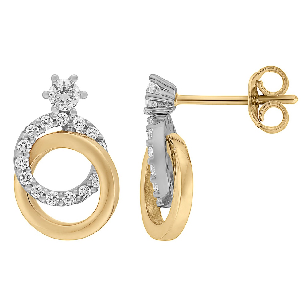 FAVS Boucles d'oreilles à fermoir à poussette 375 Or jaune, 375 Or blanc Boucles d'oreilles