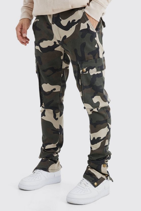 Skinny Camouflage Cargo-Hose mit Druckknöpfen