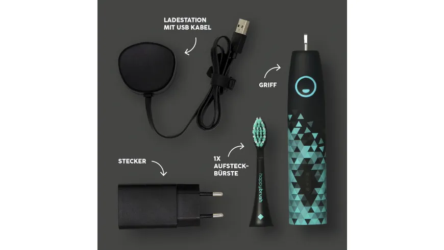 happybrush Schallzahnbürste StarterKit Eco Vibe 3 schwarz