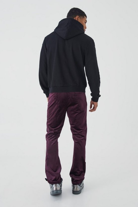 Slim-Fit Velour Cargo-Schlaghose mit Reißverschluss