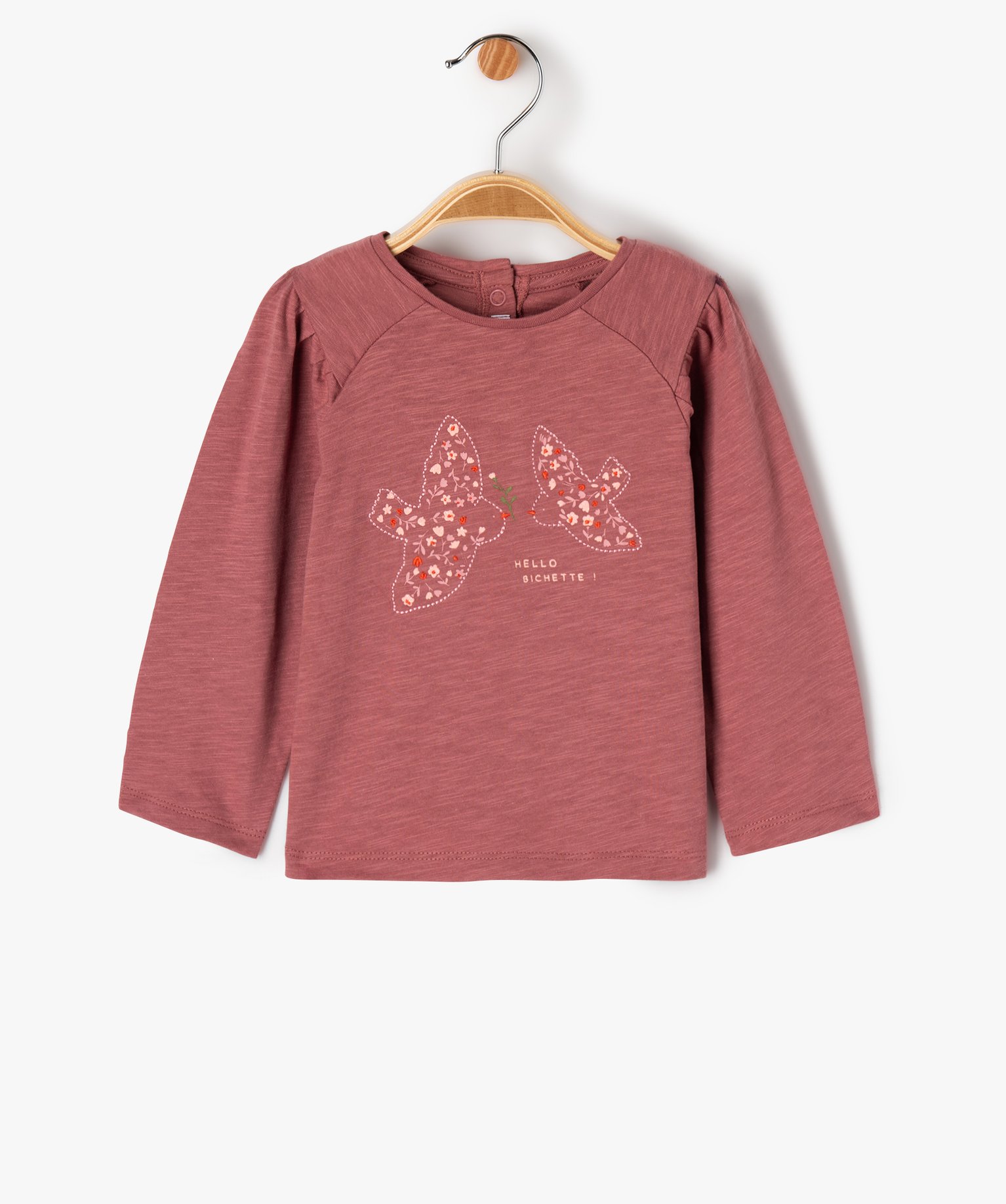 Tee-shirt manches longues fantaisie brodé bébé fille rose | GEMO