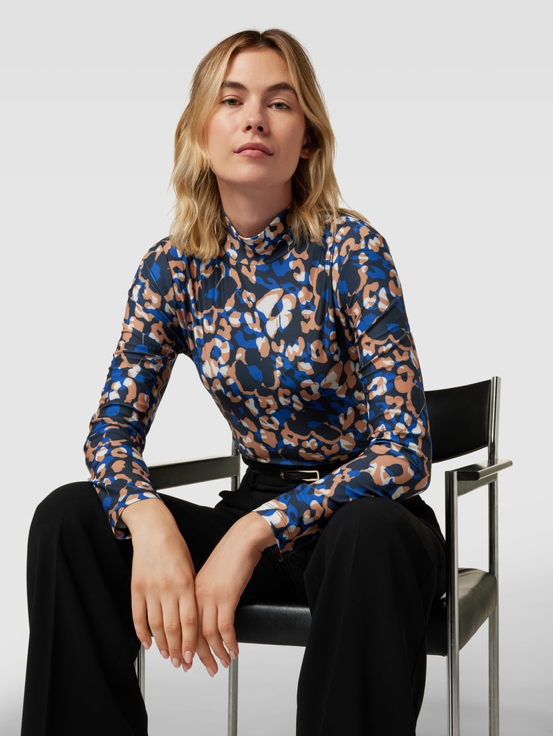 Longsleeve mit Allover-Muster und Stehkragen in royalblau