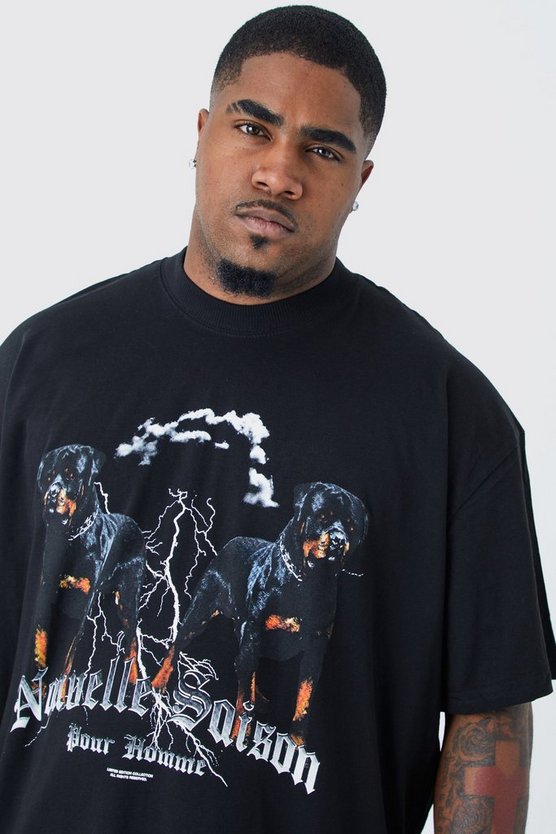 Plus Oversize Hoodie mit Rottweiler Print