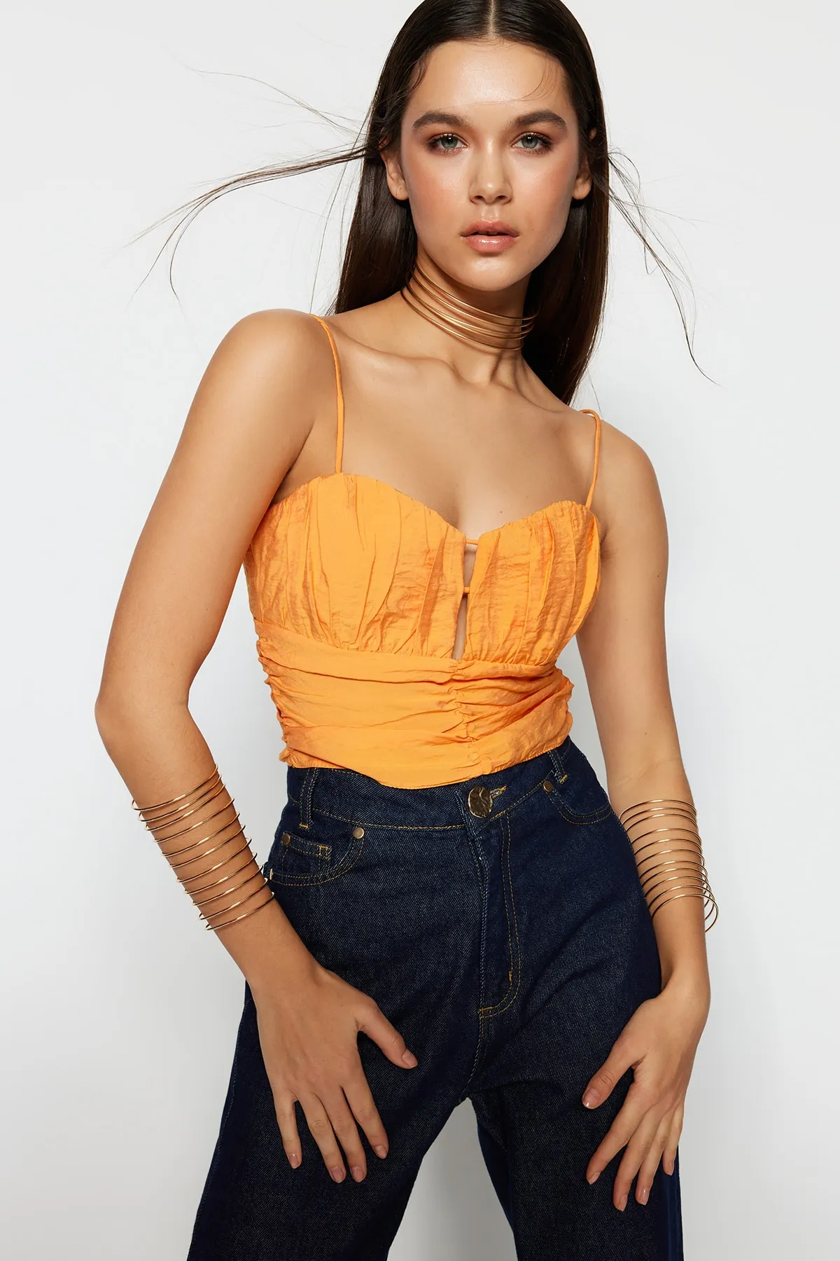 Trendyol Collection  Orangefarbenes, bauchfreies, gefüttertes Popeline-Bustier TPRSS22BS0060