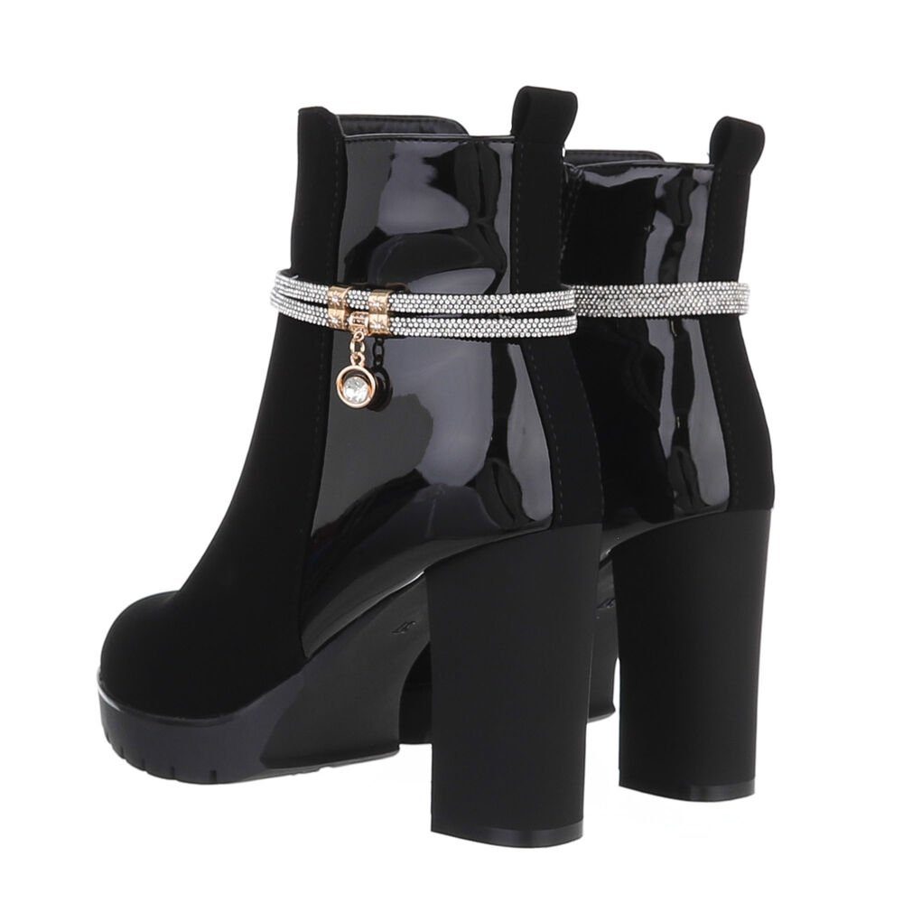 Ital-Design Damen Elegant High-Heel-Stiefelette Blockabsatz High-Heel Stiefeletten in Schwarz
