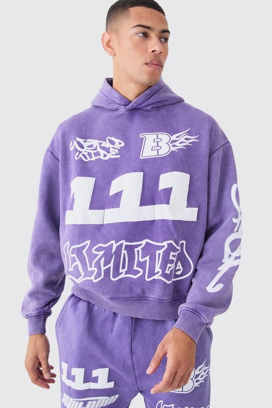 Kastiger Oversize Trainingsanzug mit Print und Kapuze
