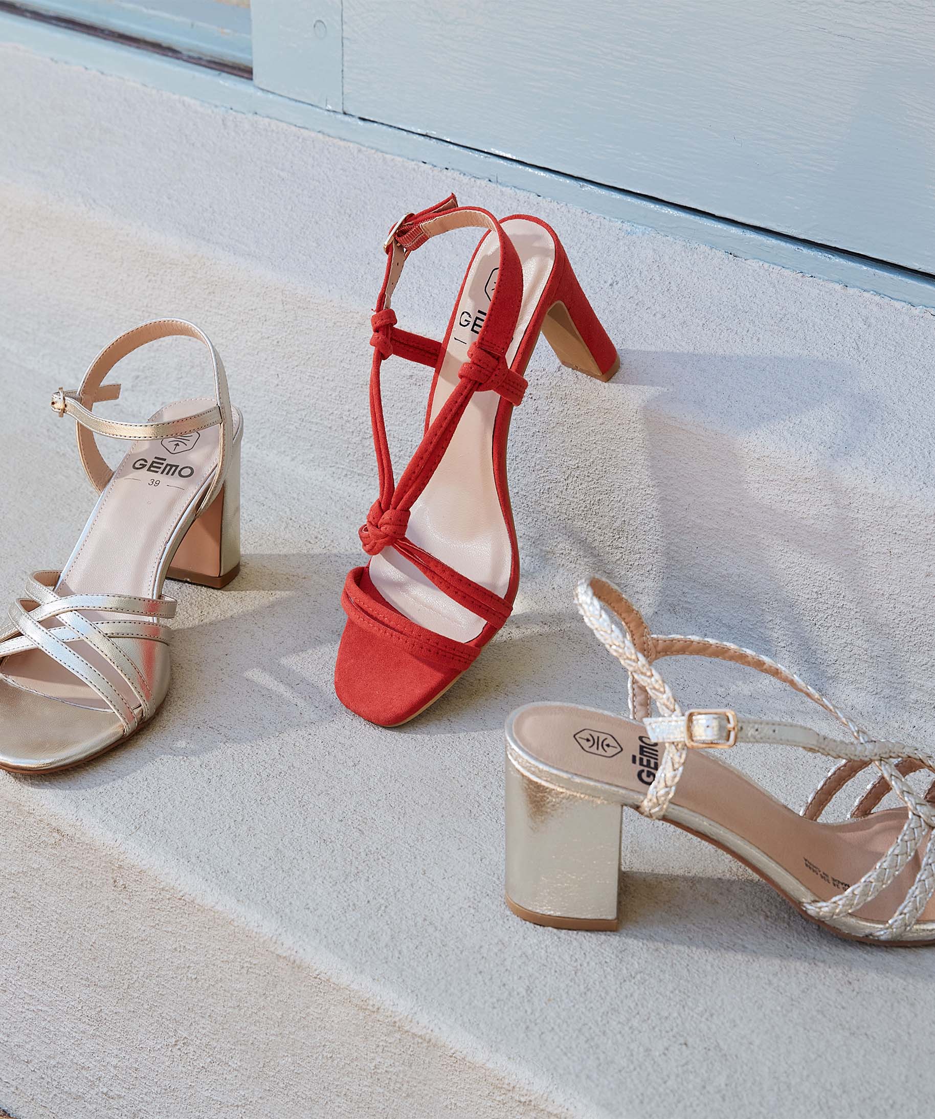 Sandales femme à talon et brides tressées brillantes or | GEMO