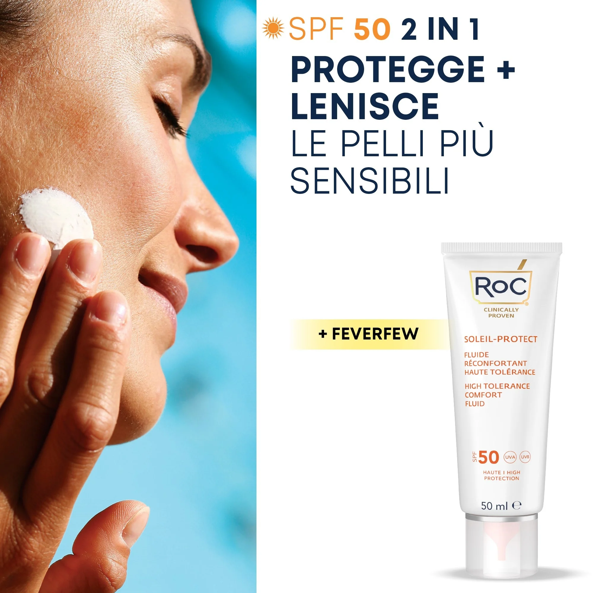Soleil-Protect Fluid solar facial cu toleranță ridicată SPF50 - Cremă de protecție solară pentru față cu protecție ridicată.