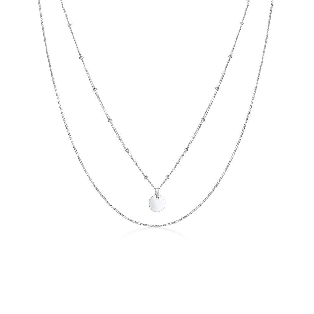 Elli Elli Collier Layer Kugelkette Kreis Plättchen 925 Silber collier