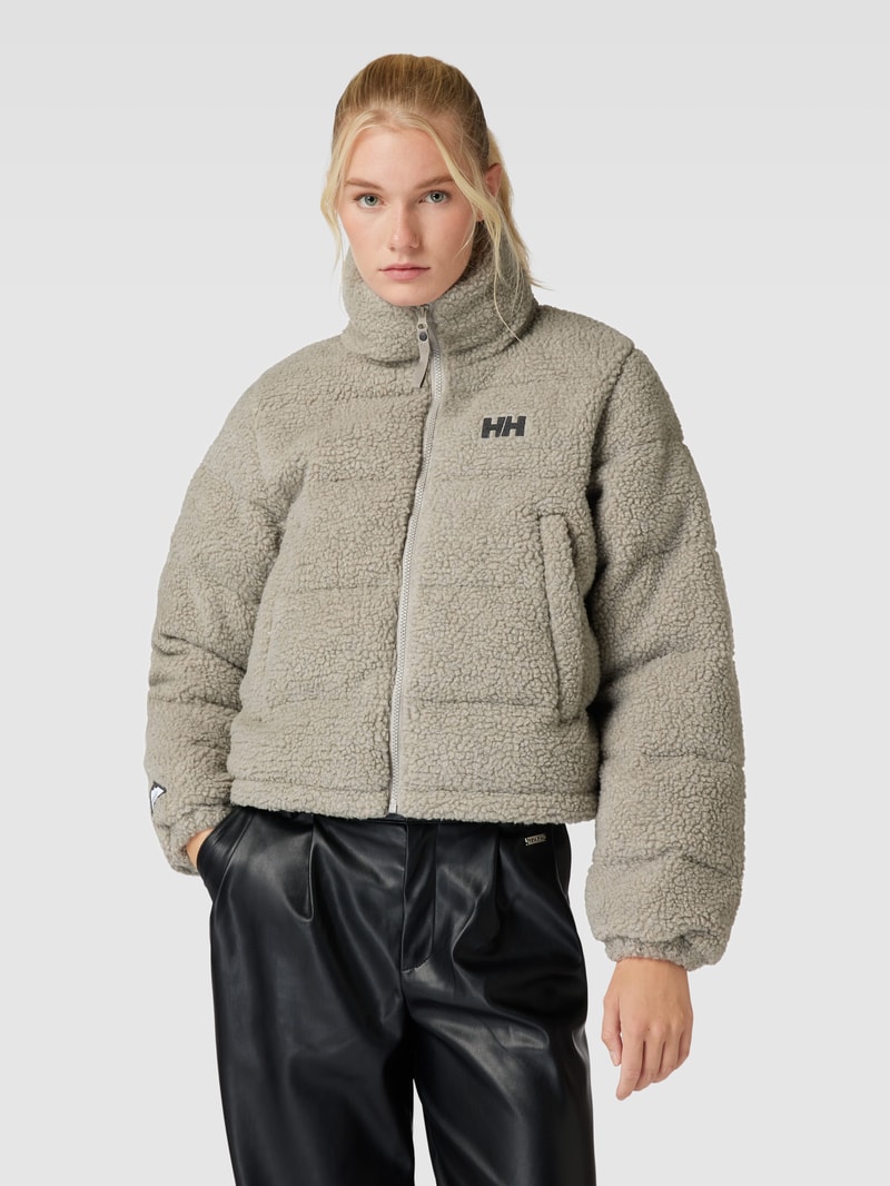 Fleecejacke mit Stehkragen und Eingrifftaschen in taupe