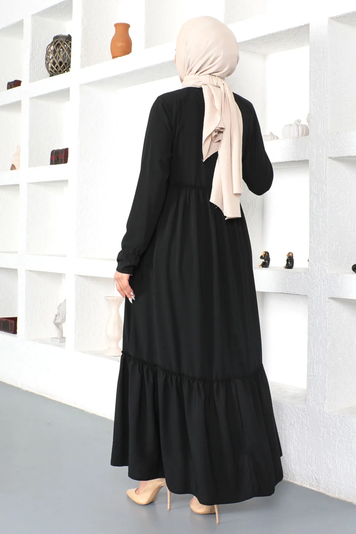Tesettür Dünyası  Volant Hijab Abaya Tsd230335 Schwarz