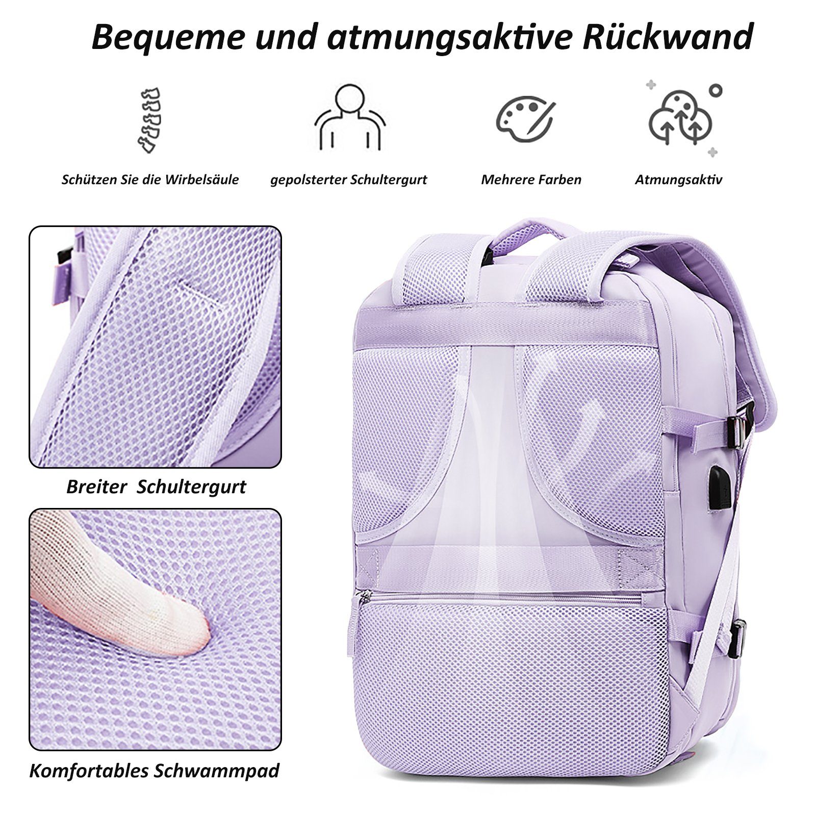 TAN.TOMI Reiserucksack 45L Reiserucksack, Handgepäck Rucksack, Lässiger Tagesrucksack, Wasserdichter Reiserucksack mit USB Ladeanschluss Schuhfach
